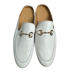 La Milano LZ281 Mens White Leather Horsebit Mules Backless Loafers Size 13